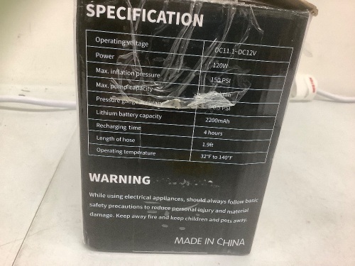 Auto Tire Inflator, Untested, E-Commerce Return - Lot 594