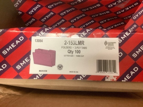 Smead Folders, 5 Boxes of 100ea, Appears New - Lot 854