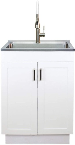 Transolid TC-2420-WC 24-in. All-in-One Laundry/Utility Sink Kit, White/Stainless Steel   - Lot 58