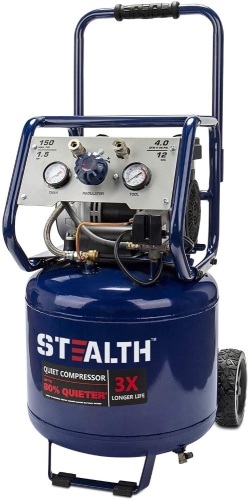 Stealth 12 Gallon Ultra Quiet Air Compressor, 1.5 HP Oil-Free Peak 150 PSI 68 Decibel Air Pump, 4 CFM @ 90 PSI  - Lot 62