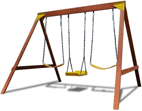 Sportspower Brighton Wood Swing Set with 3 Swings, Natural/Yellow   - Lot 74