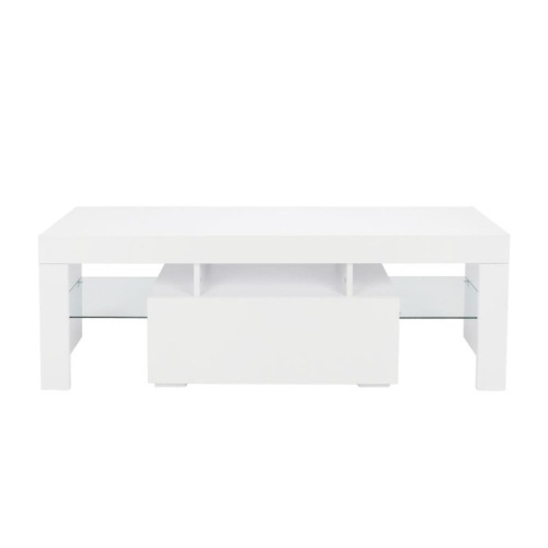Modern High Gloss Media Console Cabinet Entertainment Center with LED Shelf and Drawers - Lot 172