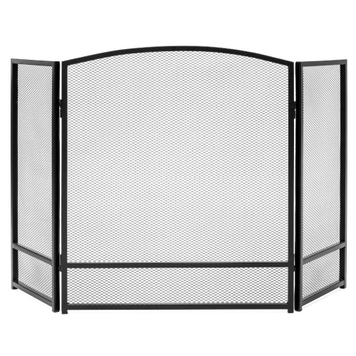 3-Panel Simple Steel Mesh Fireplace Screen w/ Rustic Worn Finish - 47x29in  - Lot 190