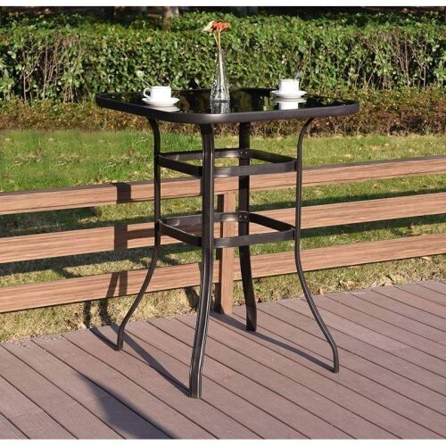 Outdoor Dining Table 31.5" x 39.76" Glass Surface Square Table Black - Lot 287