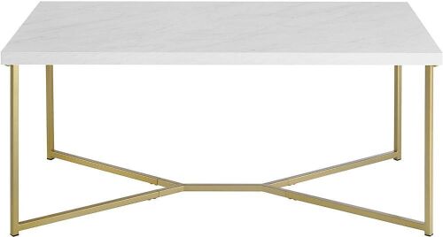 Walker Edison Mid Century Modern Marble Gold Rectangle Coffee Table, 42 Inch - Lot 333