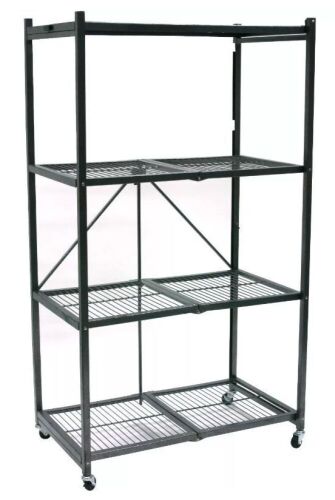 Origami Wheeled 4-Shelf Folding Steel Wire Shelving, Pewter  - Lot 431