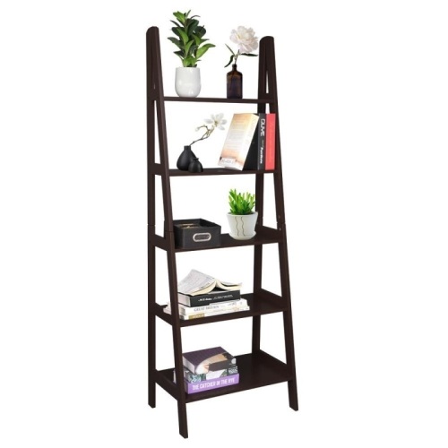 Brown 5-Tier Ladder Bookshelf Learning Wall Display Shelf   - Lot 535