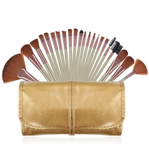 Case of (56) Gold Makeup Brush Sets with Storage Pouch - Lot 589