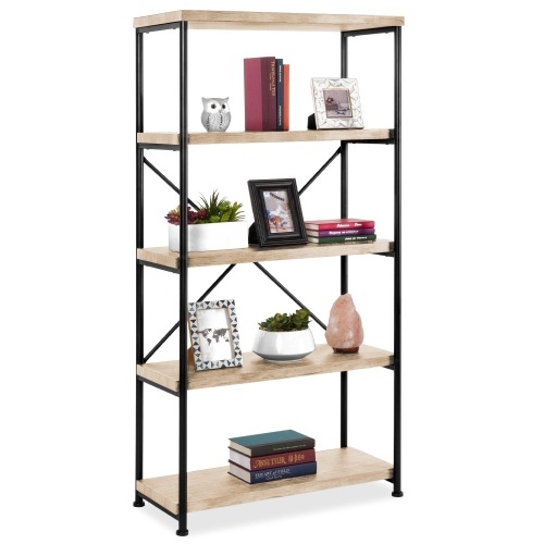 5-Tier Industrial Bookshelf w/ Metal Frame, Wood Shelves  - Lot 602