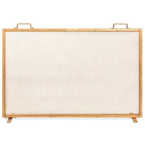 Single Panel Handcrafted Steel Mesh Fireplace Screen w/ Handles - 38x27in  - Lot 755