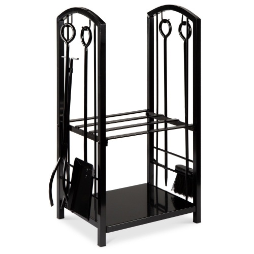 5-Piece Firewood Log Rack Holder Tools Set w/ Hook, Broom, Shovel, Tongs  - Lot 778