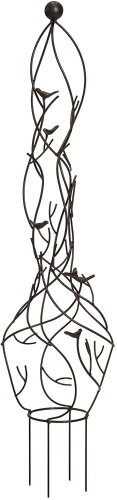 39-inch Garden Obelisk Metal Trellis w/Branches, Birds, Spiked Support Legs - Lot 828