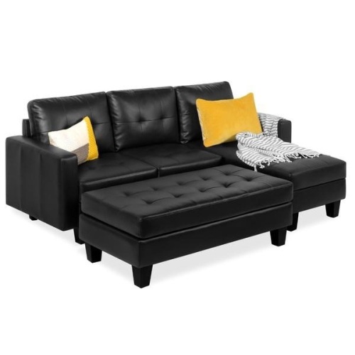 L-Shape Customizable Faux Leather Sofa Set w/ Ottoman Bench. Appears New - Lot 77