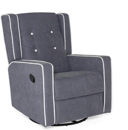 Mid-Century Modern Polyester Upholstered Swivel Recliner Rocking Chair. Appears New - Lot 90