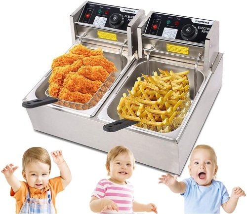 ZOKOP Electric Double Deep Fryer, Thickened Cylinder, 2 Baskets, Stainless Steel, 12.7QT/12L 5000W MAX - Appears New - Lot 100