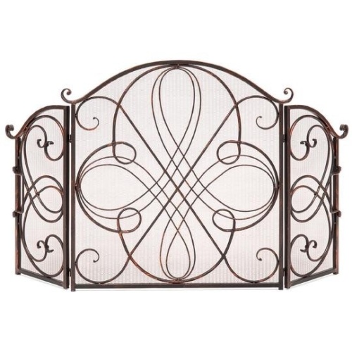 3-Panel Wrought Iron Metal Fireplace Screen Cover w/ Scroll Design - 55x33in. Appears New - Lot 102