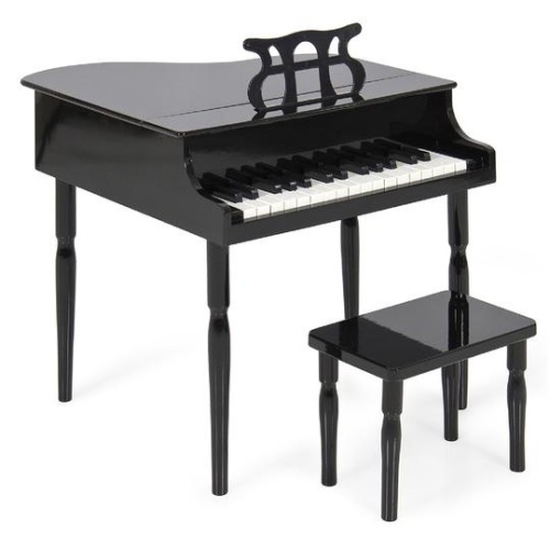 Kids Mini Wooden Grand Piano w/ Lid, Bench, Music Rack, Song Book, Stickers. Appears New - Lot 200
