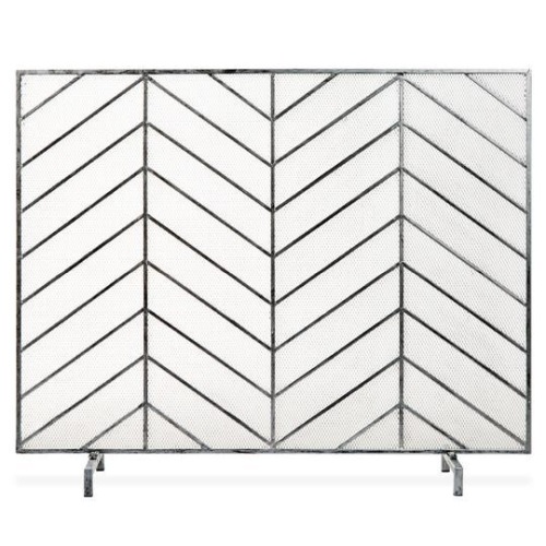 Single Panel Iron Chevron Fireplace Screen w/ Antique Finish - 38x31in. Appears New - Lot 208