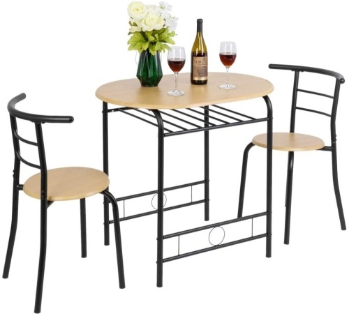 VINGLI 3 Piece Dining Set Small Dining Table and 2 Chairs with Metal Frame and Wine Rack, Color May Vary - Unknown Condition - Lot 225