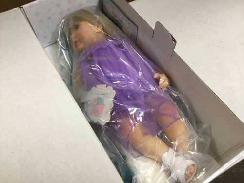 Pinky Reborn Baby Doll in Purple Outfit - New - Lot 255