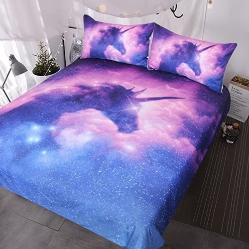 BlessLiving Purple Galaxy Unicorn Bedding Set Twin Duvet Cover & 2 Pillowcases - Appears New  - Lot 259