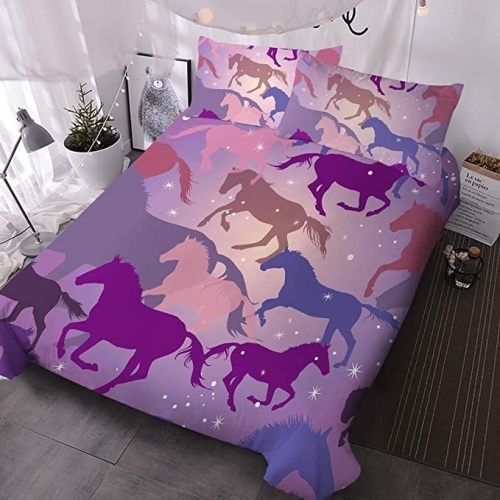 BlessLiving Horse Bedding for Girls, Twin Size, 3 Pieces Duvet Cover and 2 Pillowcases - E-Comm Return, Appears New  - Lot 333