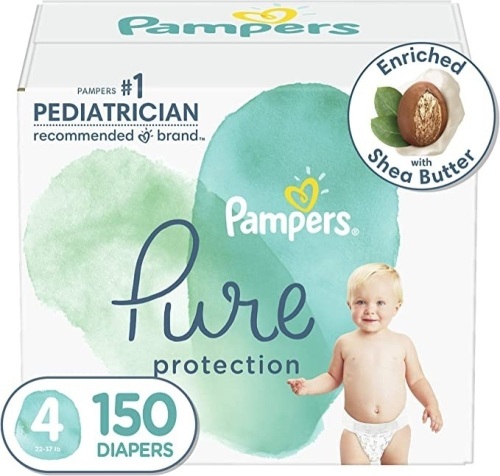 Pampers Pure Protection Disposable Baby Diapers, Hypoallergenic, Size 4, 150 Ct - New  - Lot 420