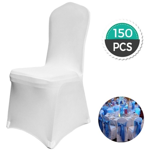 150 Pcs White Chair Covers Polyester Spandex Slipcovers. Appear New - Lot 425