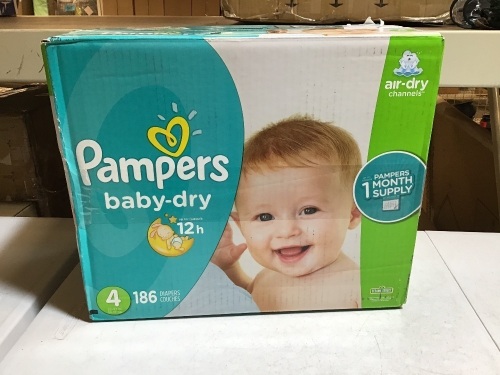 Pampers Baby-Dry Diapers, Size 4, 186ct - New - Lot 467