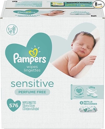 Lot of (2) Pampers Sensitive Water Based Baby Diaper Wipes, Hypoallergenic and Unscented, 8 Refill Packs - New - Lot 468