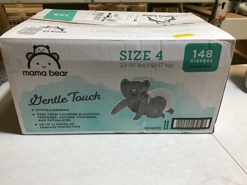 Mama Bear Size 4 Gentle Touch Diapers, Hypoallergenic, 148ct - New - Lot 490
