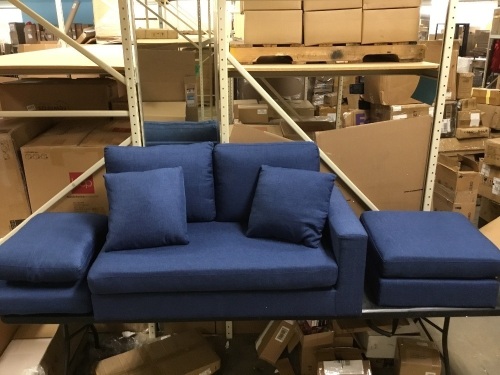 Blue Couch with Missing Legs and Side Piece - See Pics - Lot 506