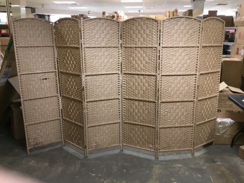 Rose Home Fashion 6 ft. Tall Diamond Weave Fiber 6 Panel Room Divider, Freestanding - Appears New with Minor Damage, See Pics - Lot 508