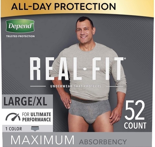 Lot of (2) 52 Count Depend Real Fit Incontinence Underwear for Men, Maximum Absorbency, Disposable, L/XL, Grey - New  - Lot 547