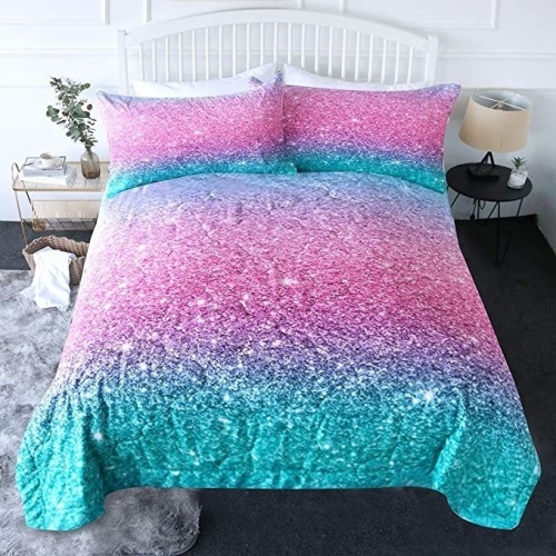BlessLiving 3 Piece Pink Glitter Comforter Set with Pillow Shams, Twin - Appears New  - Lot 600