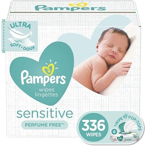 Lot of (2) Pampers Sensitive Diaper Wipes, Hypoallergenic and Unscented, 6 Pop-Top Packs, 336 Total Wipes - New - Lot 686