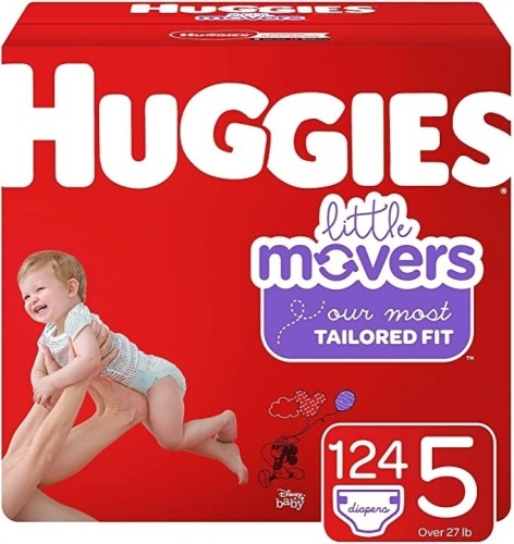 Huggies Little Movers Baby Diapers, Size 5, 124 Ct, One Month Supply - New - Lot 690