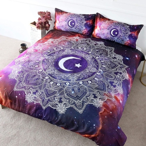 BlessLiving Celestial Mandala Bedding Cosmic Moon and Star Duvet Cover 3 Pieces, Queen - Appears New  - Lot 725