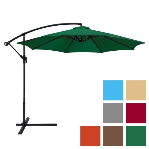 10ft Offset Hanging Outdoor Market Patio Umbrella w/ Easy Tilt Adjustment - Green. Appears New - Lot 833