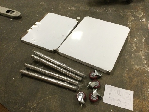 2-Tier Stainless Steel Rolling Table. Has Some Dents, Missing Hardware. E-Commere Return - Lot 841