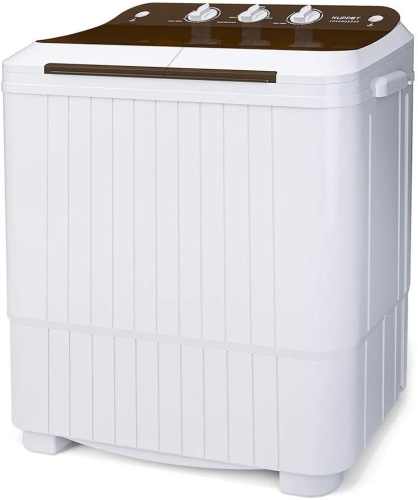KUPPET Washing Machine, 16.5lbs Compact Twin Tub Wash&Spin Combo for Apartment, Dorms, RVs, Camping and More, White&Brown - Appears New with Damage, See Pics  - Lot 863