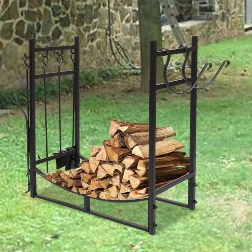 Patio Watcher 3' Firewood Rack with Kindling Holder, Heavy Duty Steel, Black - Missing Hardware, E-Comm Return - Lot 864