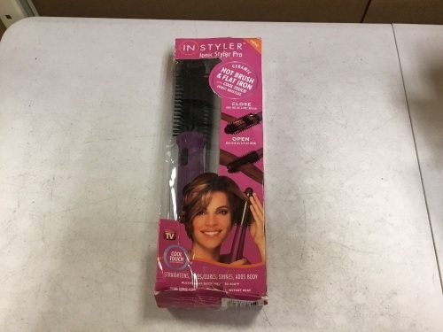 InStyler Ionic Styler Pro Ceramic Hot Brush and Flat Iron with Cool Touch Ionic Bristles - Appears New in Damaged Box - Lot 873