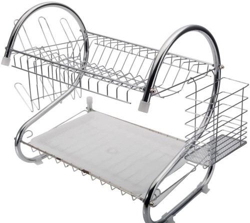 Silvertone Aluminum Multifunctional S-shaped Dual-layer Shelf Dish Drainer - E-Comm Return - Lot 880