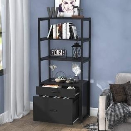 TribeSigns Bookcase Bookshelf with 2 Drawers, Has Minor Damage, See Pics - E-Comm Return - Lot 885