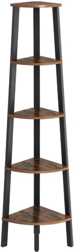Corner Shelf, 5-Tier, Wood Look Accent Bookshelf, Plant Stand with Metal Frame, Rustic Brown - E-Comm Return, Condition Unknown - Lot 893