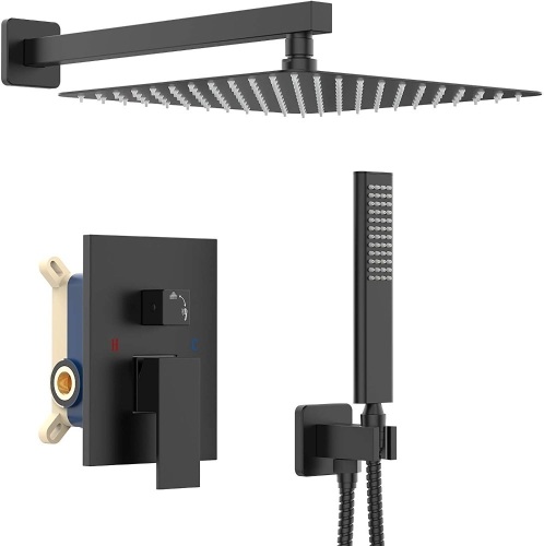 IRIBER Matte Black Shower Set with 10 Inch High Pressure Rain Shower Head and Handheld and Shower Faucet. Appears New - Lot 915