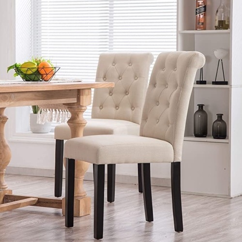 YEEFY Fabric Habit Solid Wood Tufted Parsons Dining Chairs, Beige - Appear New with Minor Cosmetic Damage  - Lot 925