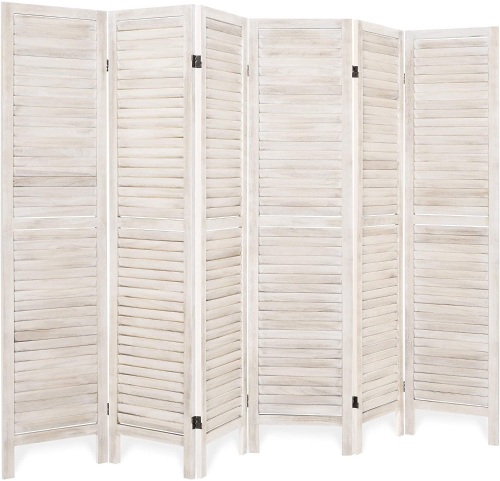 5.6ft Tall 6-Panel Blind Style Wood Freestanding Privacy Screen - Lot 1329