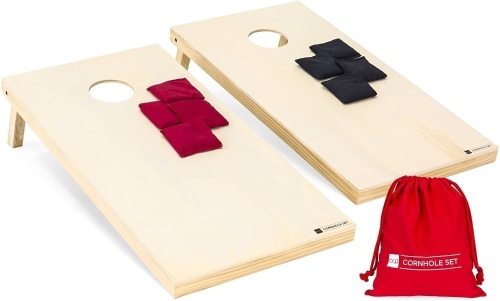 4x2ft Portable Full Size Solid Wood Cornhole Bean Bag Toss Set w/ 8 Bean Bags, Carrying Bag - Lot 1438